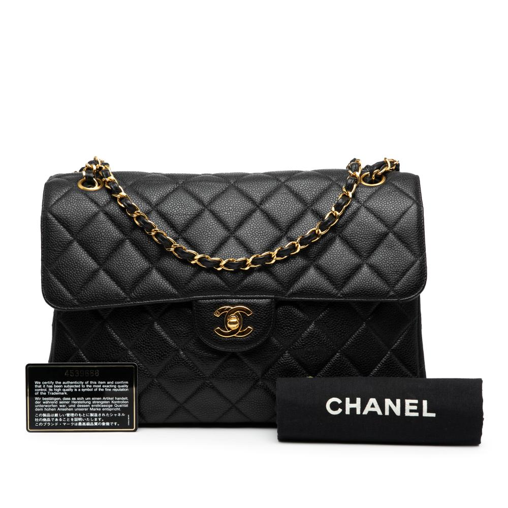 Chanel B Chanel Black Caviar Leather Leather Jumbo Quilted Caviar Double Sided Flap France