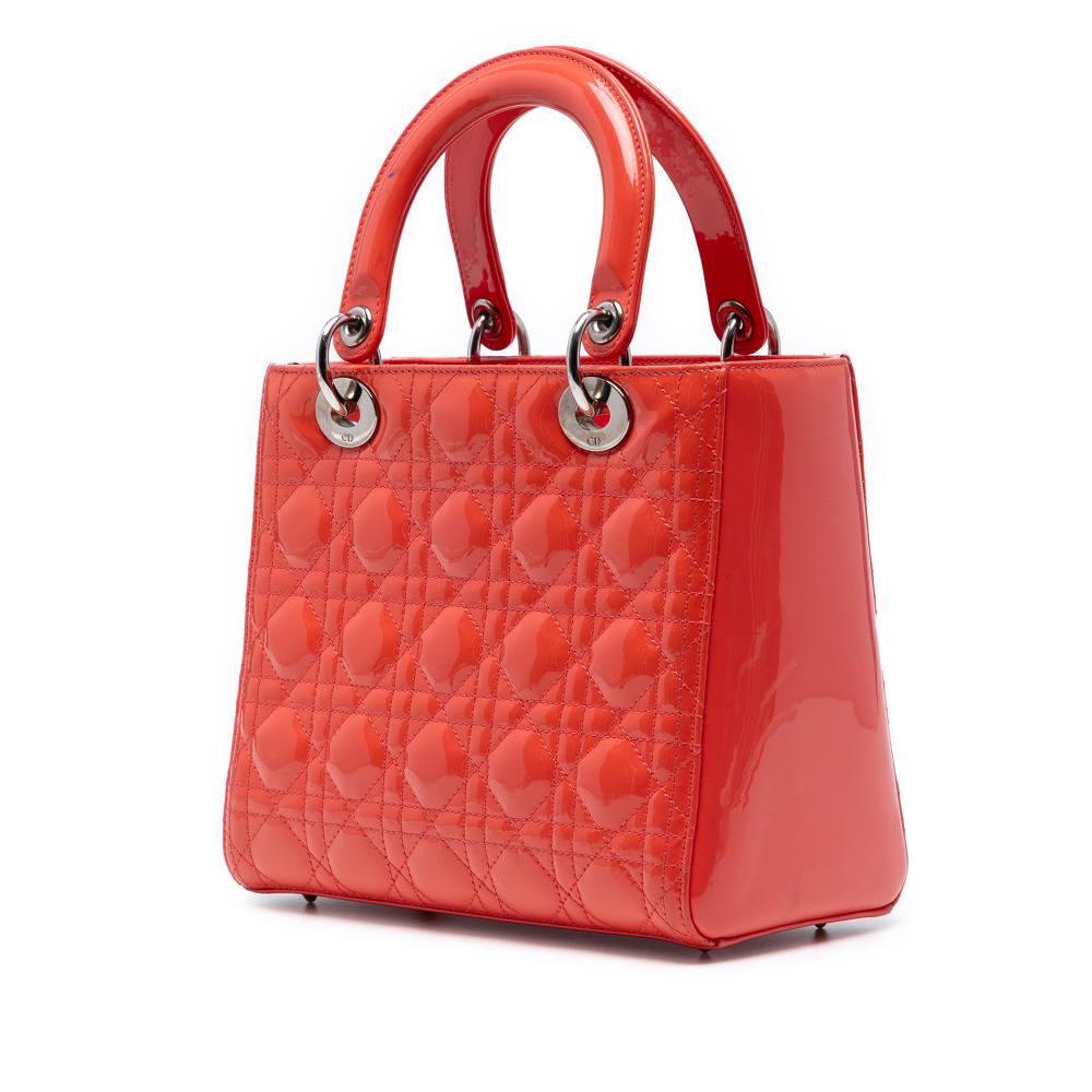 Christian Dior B Dior Orange Dark Orange Patent Leather Leather Medium Patent Cannage Lady Dior Italy