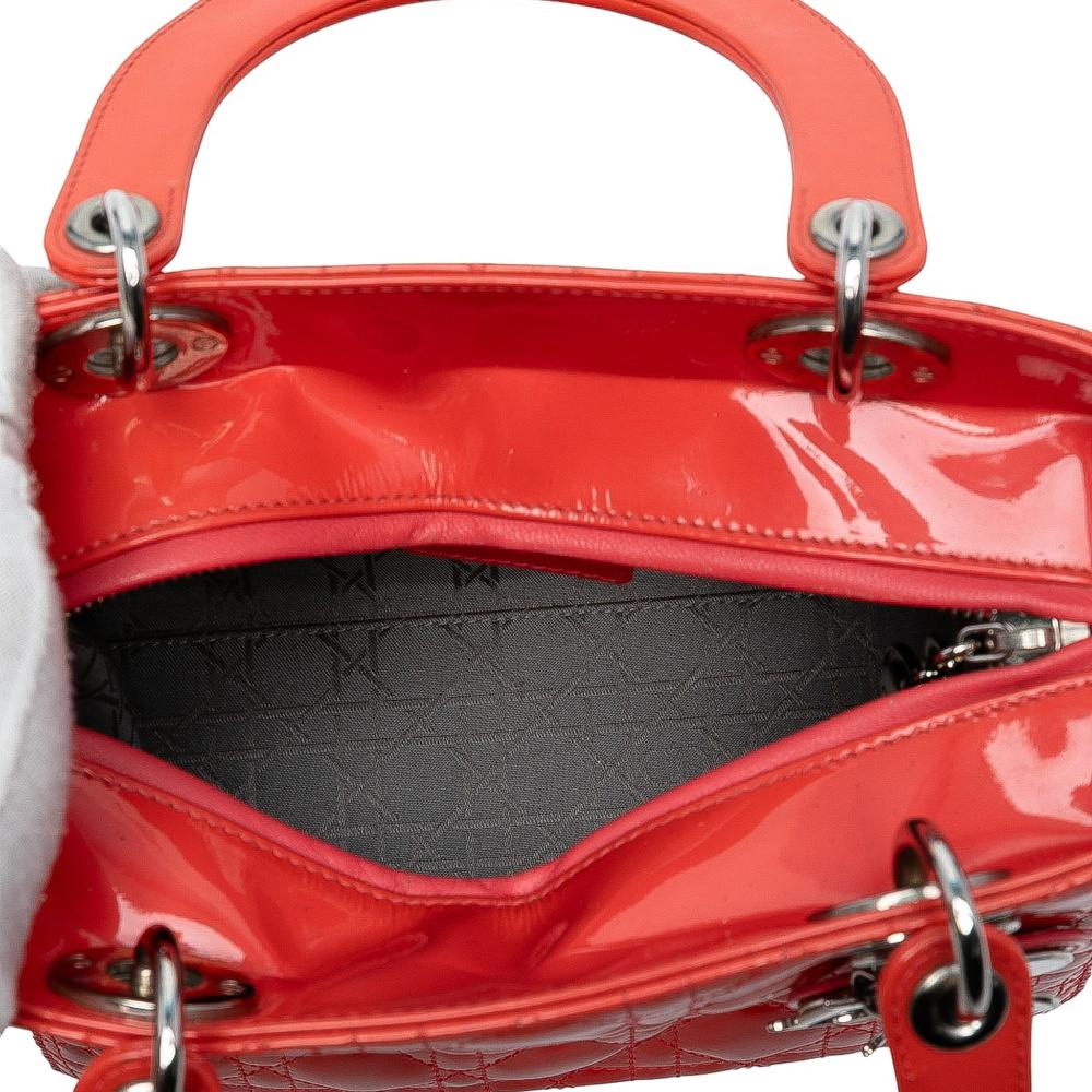 Christian Dior B Dior Orange Dark Orange Patent Leather Leather Medium Patent Cannage Lady Dior Italy