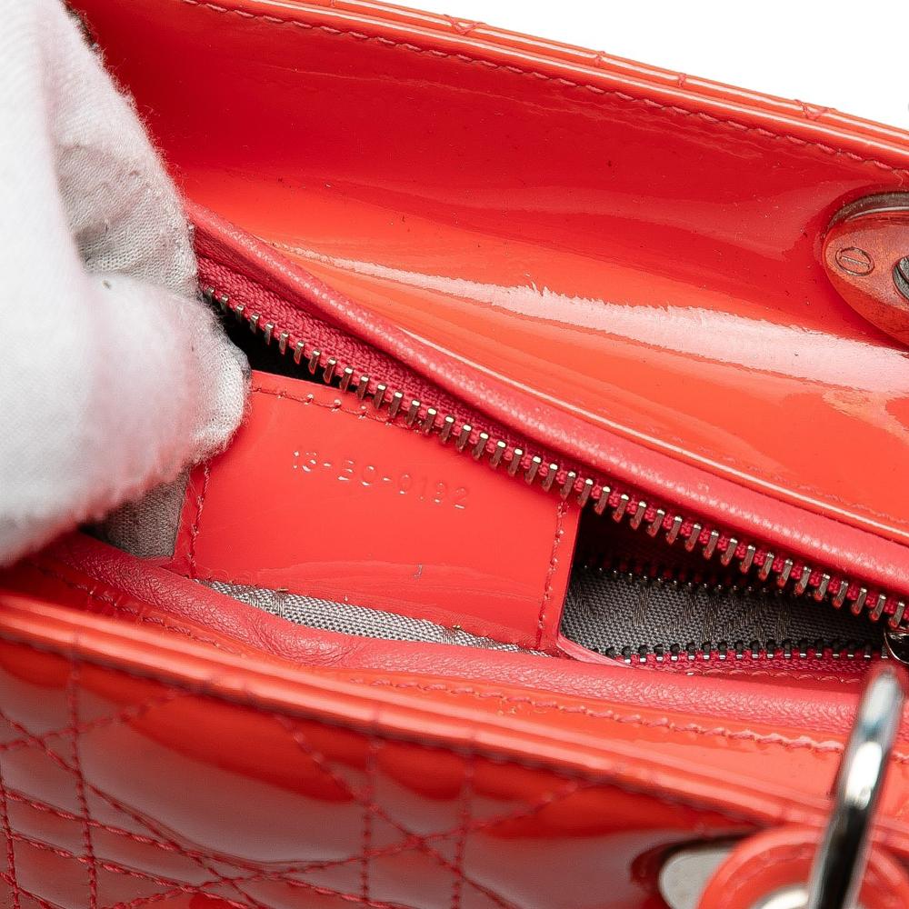 Christian Dior B Dior Orange Dark Orange Patent Leather Leather Medium Patent Cannage Lady Dior Italy