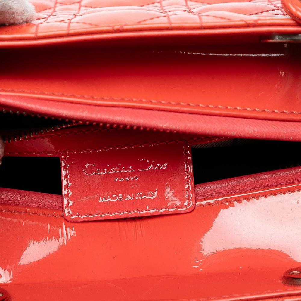 Christian Dior B Dior Orange Dark Orange Patent Leather Leather Medium Patent Cannage Lady Dior Italy