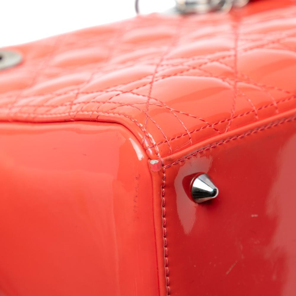 Christian Dior B Dior Orange Dark Orange Patent Leather Leather Medium Patent Cannage Lady Dior Italy