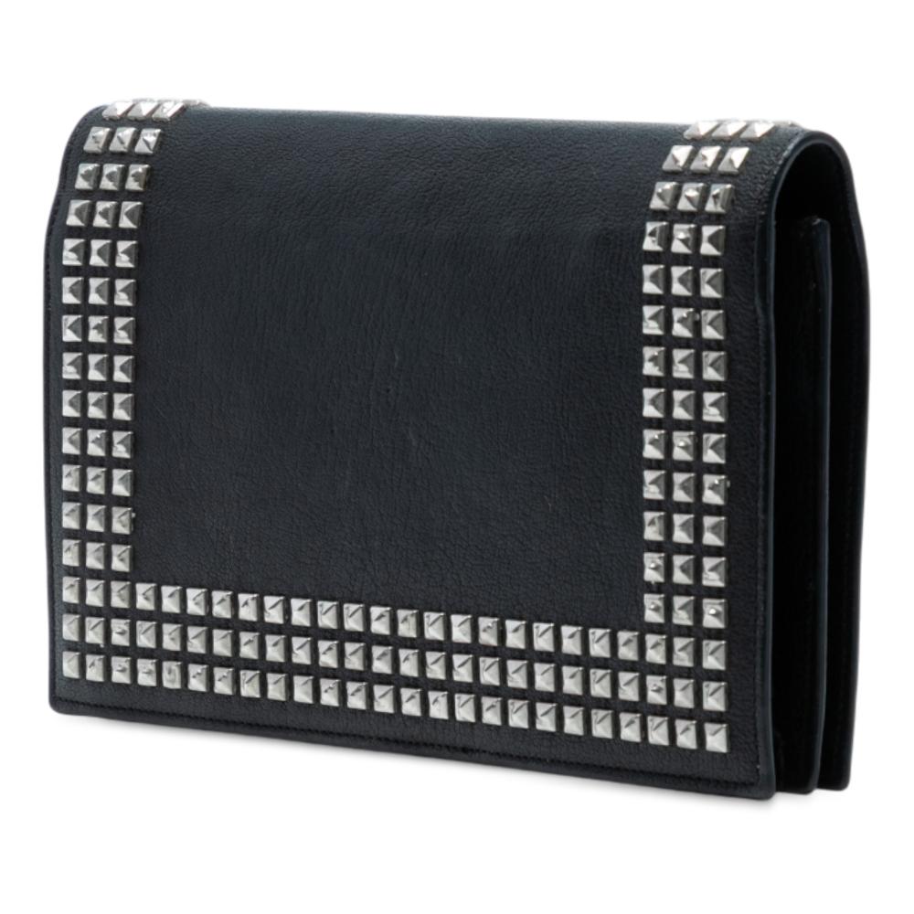 Saint Laurent AB Saint Laurent Black Calf Leather Studded Monogram Clutch Italy