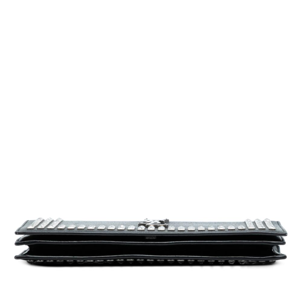 Saint Laurent AB Saint Laurent Black Calf Leather Studded Monogram Clutch Italy
