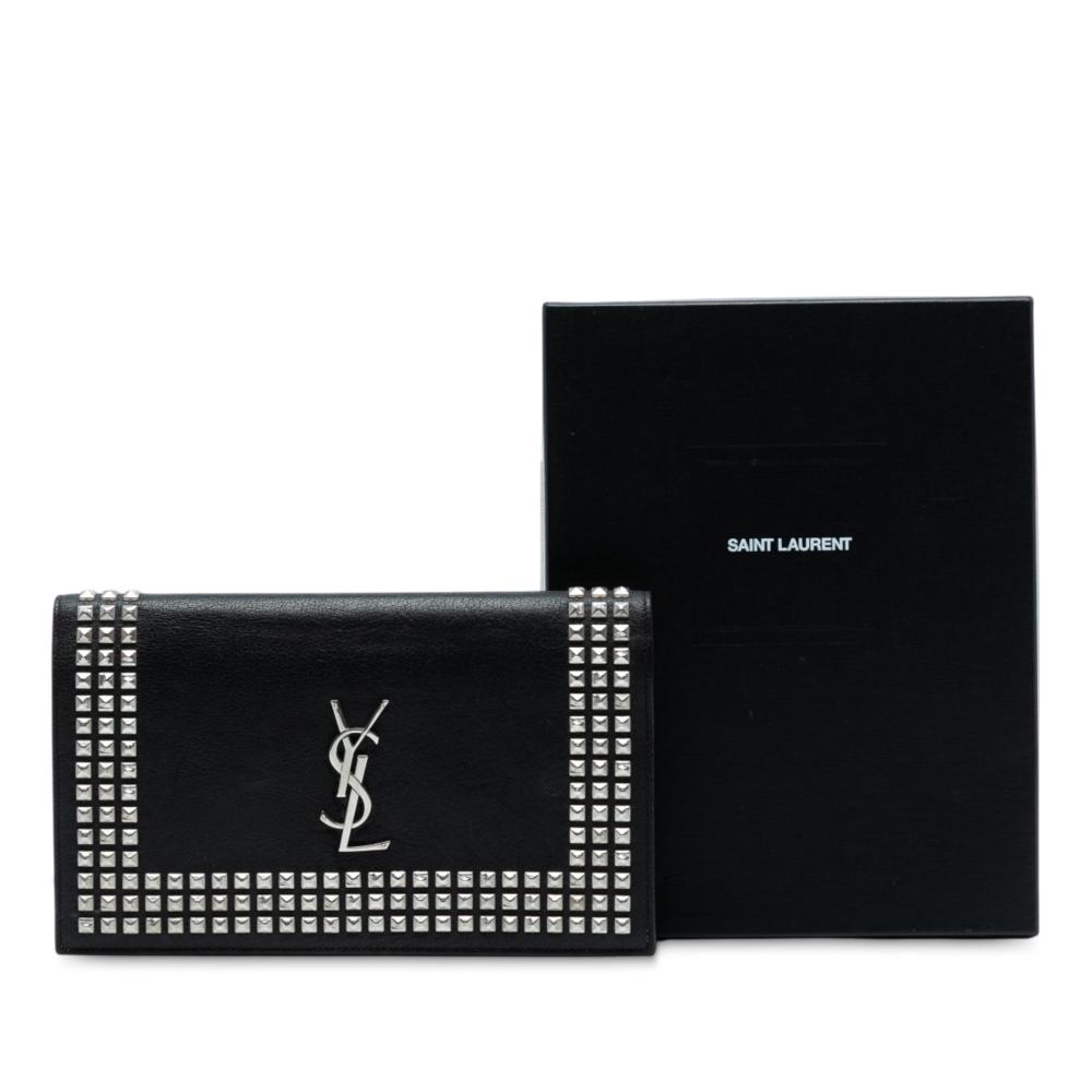 Saint Laurent AB Saint Laurent Black Calf Leather Studded Monogram Clutch Italy