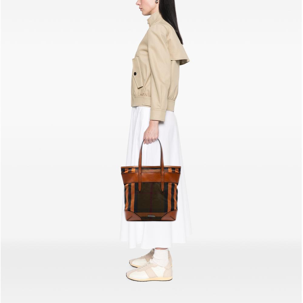 Burberry B Burberry Brown Canvas Fabric House Check Tote Italy