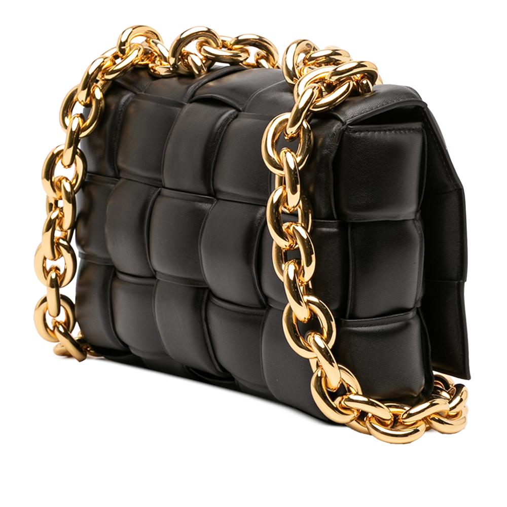 Bottega Veneta AB Bottega Veneta Black Nappa Leather Leather Nappa Intrecciato Padded Chain Cassette Satchel Italy