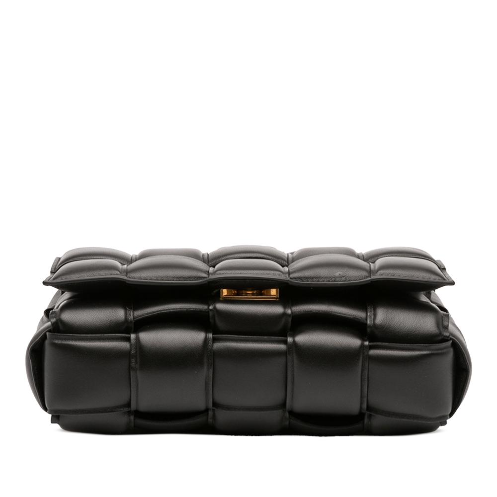 Bottega Veneta AB Bottega Veneta Black Nappa Leather Leather Nappa Intrecciato Padded Chain Cassette Satchel Italy