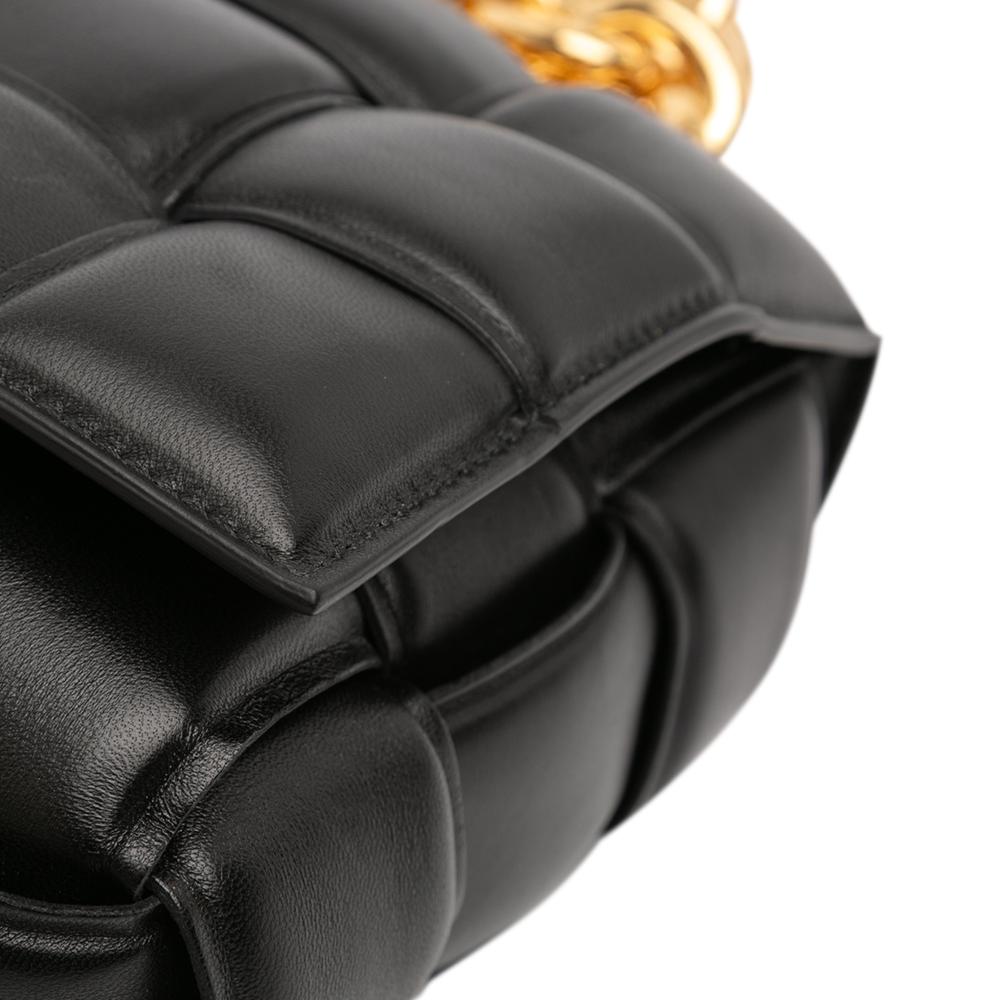 Bottega Veneta AB Bottega Veneta Black Nappa Leather Leather Nappa Intrecciato Padded Chain Cassette Satchel Italy