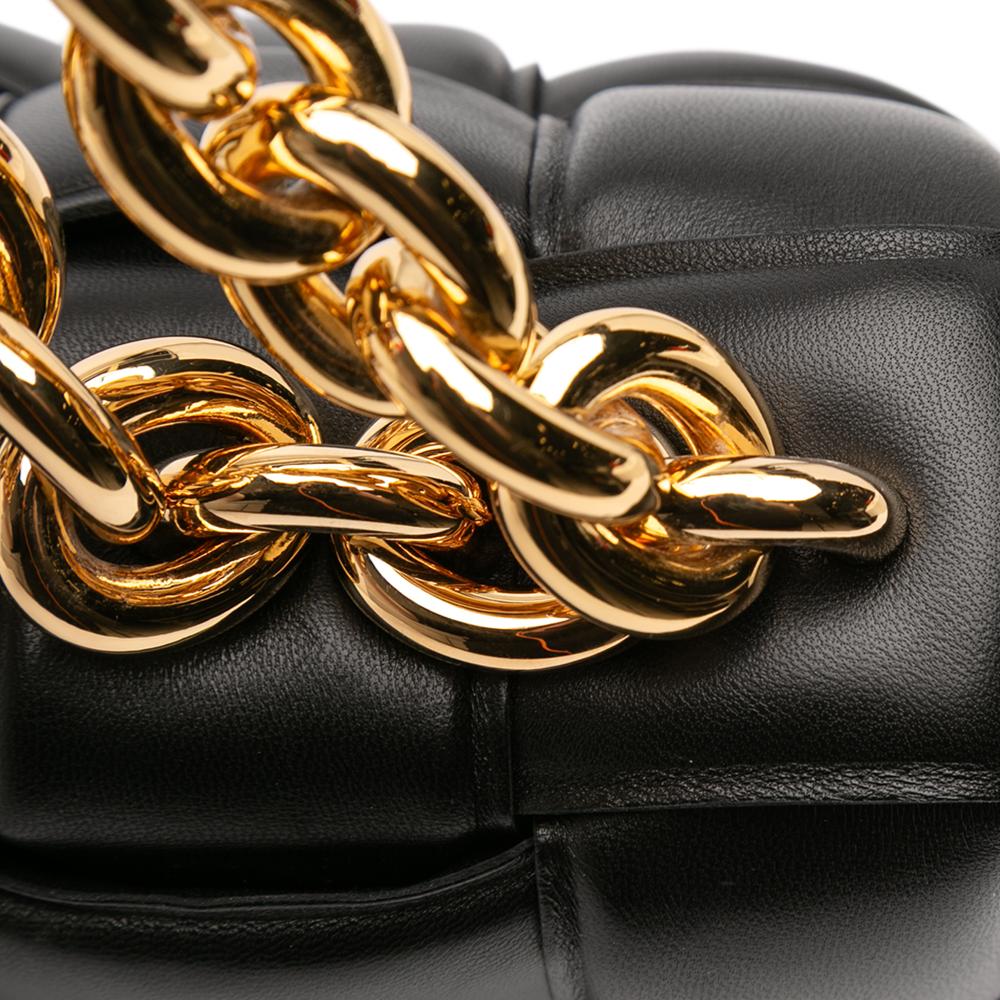 Bottega Veneta AB Bottega Veneta Black Nappa Leather Leather Nappa Intrecciato Padded Chain Cassette Satchel Italy