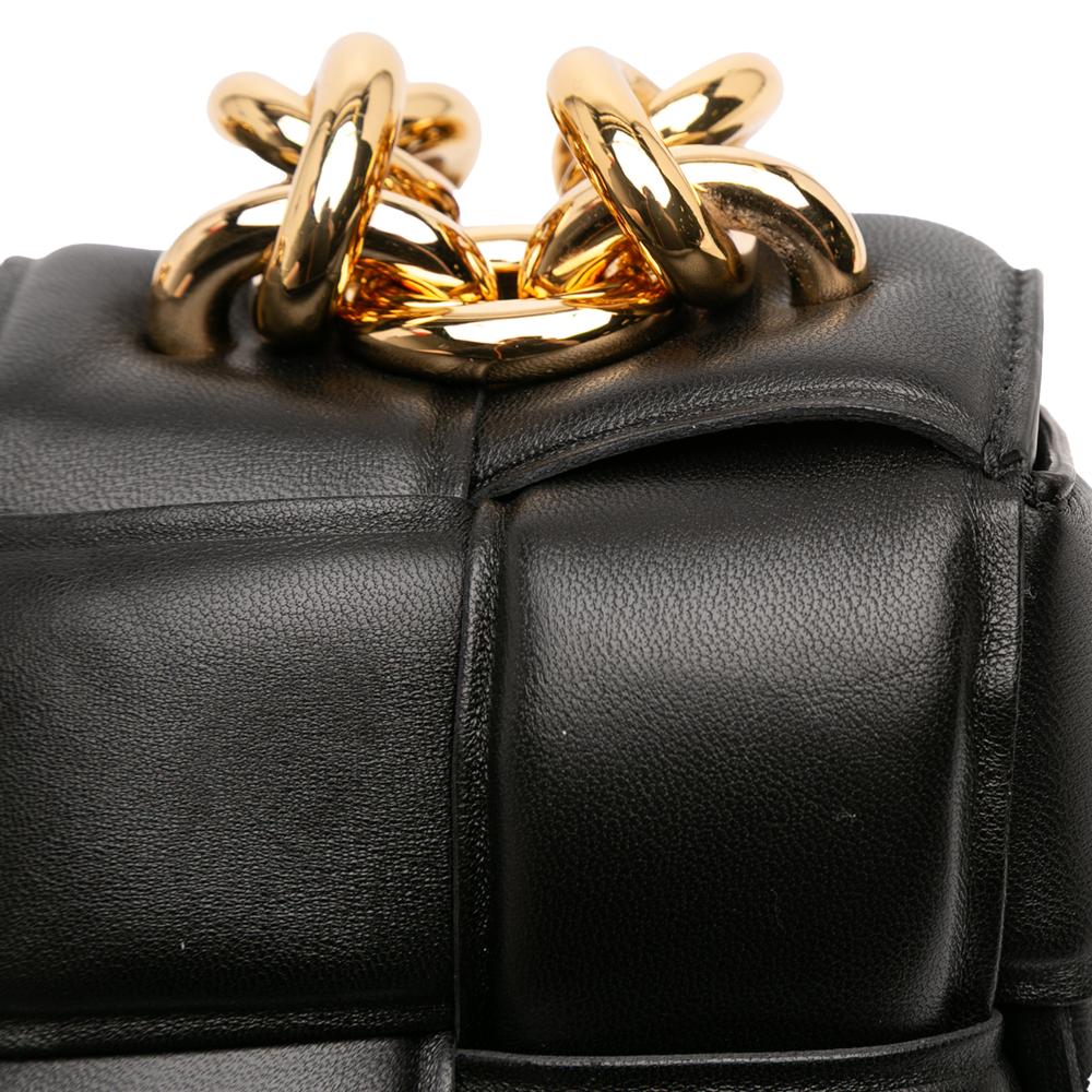 Bottega Veneta AB Bottega Veneta Black Nappa Leather Leather Nappa Intrecciato Padded Chain Cassette Satchel Italy