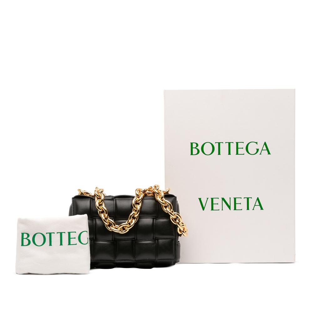 Bottega Veneta AB Bottega Veneta Black Nappa Leather Leather Nappa Intrecciato Padded Chain Cassette Satchel Italy