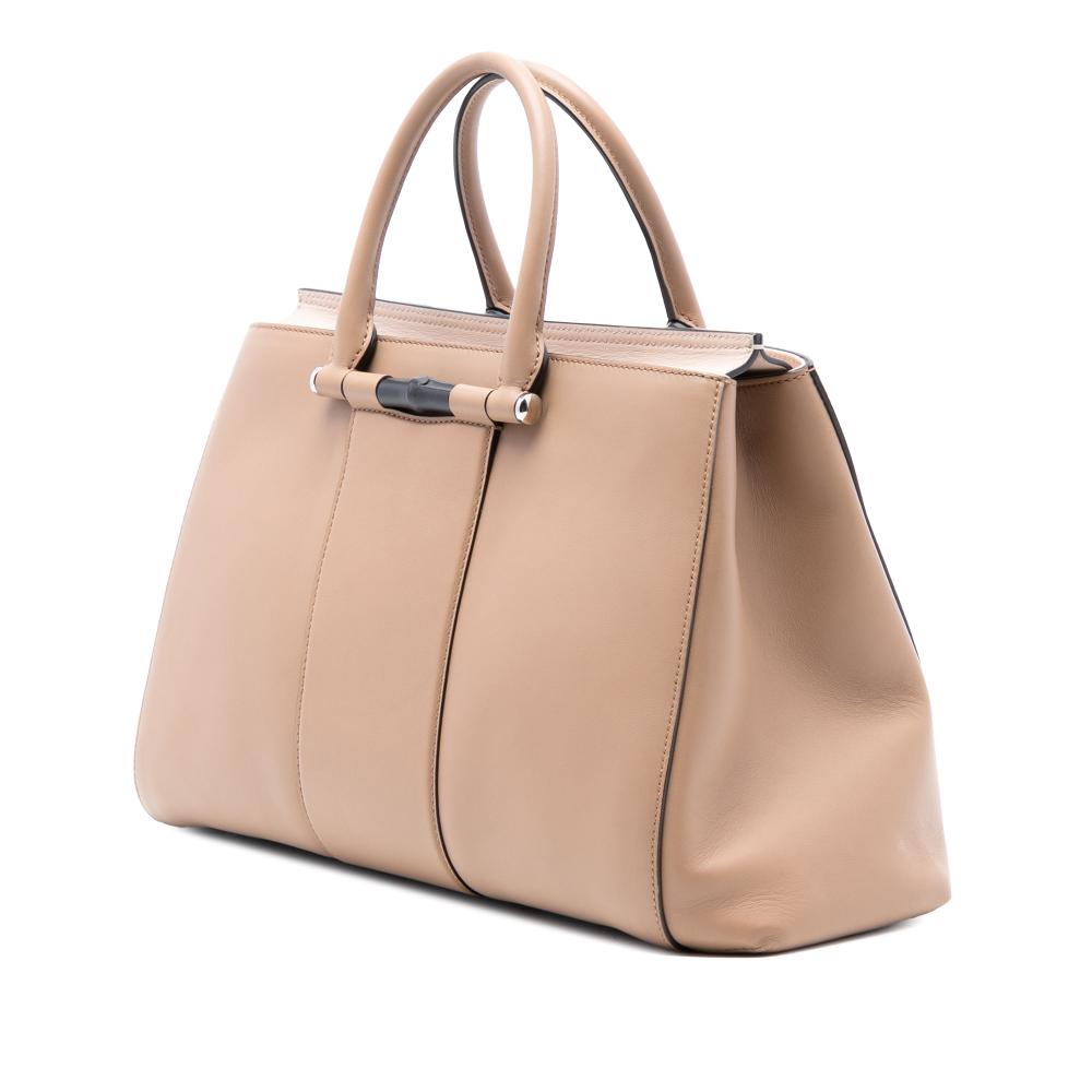 Gucci B Gucci Brown Beige Calf Leather Lady Bamboo Satchel Italy