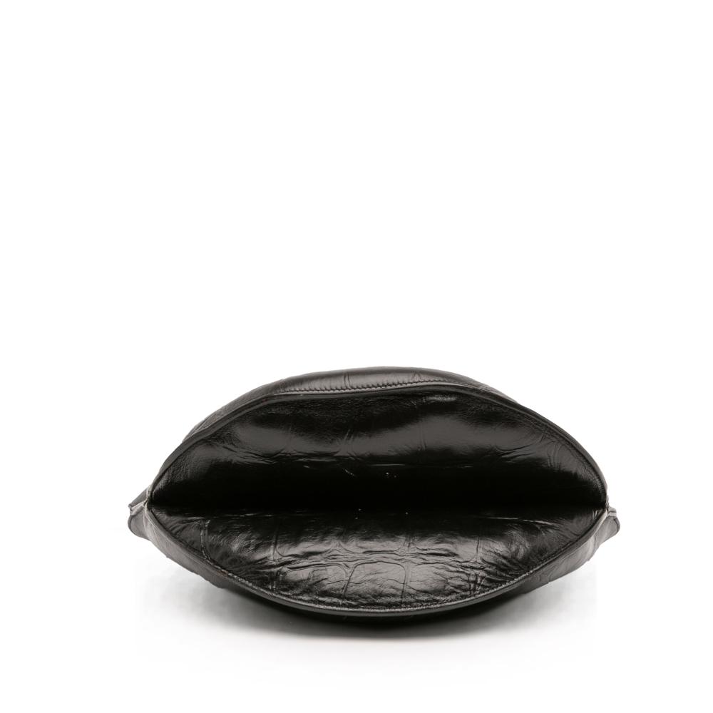 Celine B Celine Black Calf Leather Croc Embossed Curved Shoulder Bag Italy