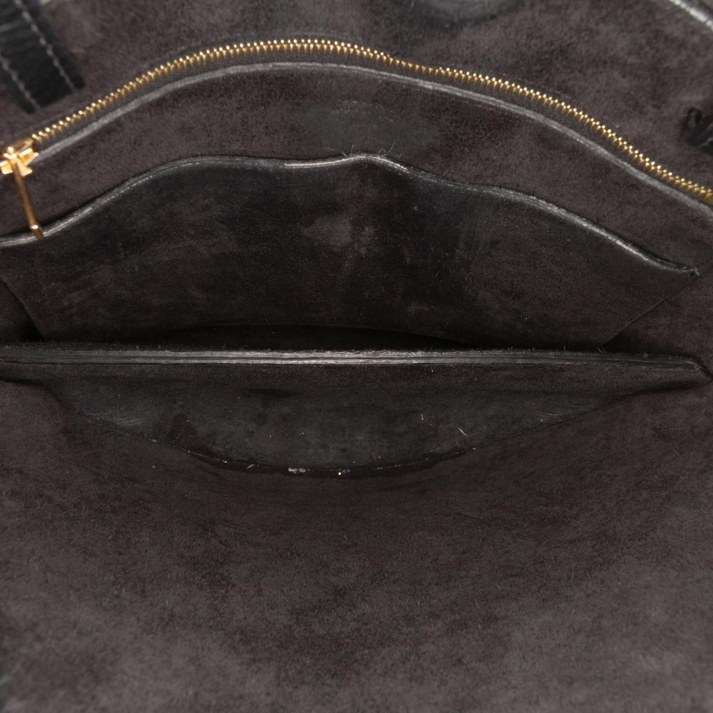 Celine B Celine Black Calf Leather Croc Embossed Curved Shoulder Bag Italy