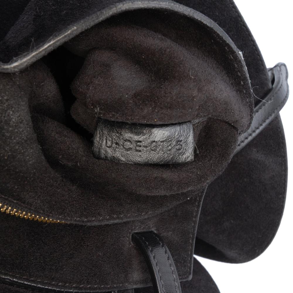 Celine B Celine Black Calf Leather Croc Embossed Curved Shoulder Bag Italy