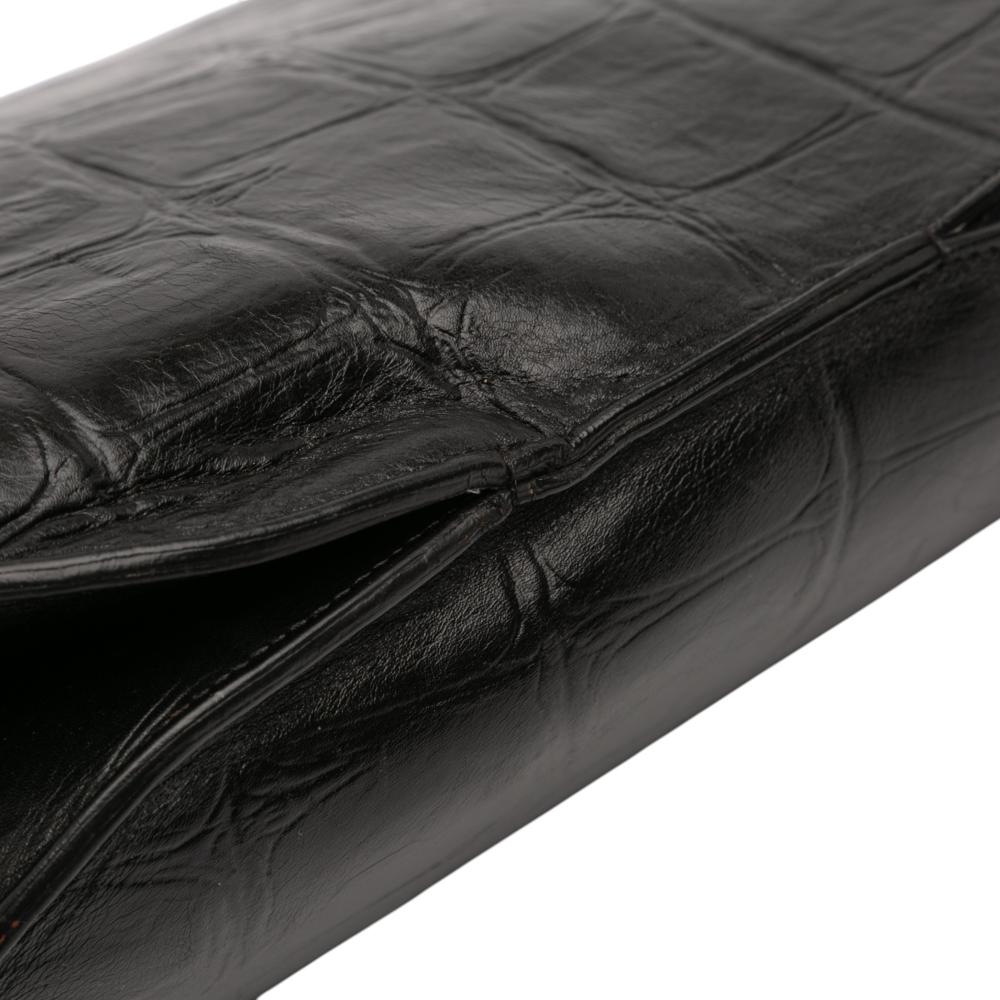 Celine B Celine Black Calf Leather Croc Embossed Curved Shoulder Bag Italy