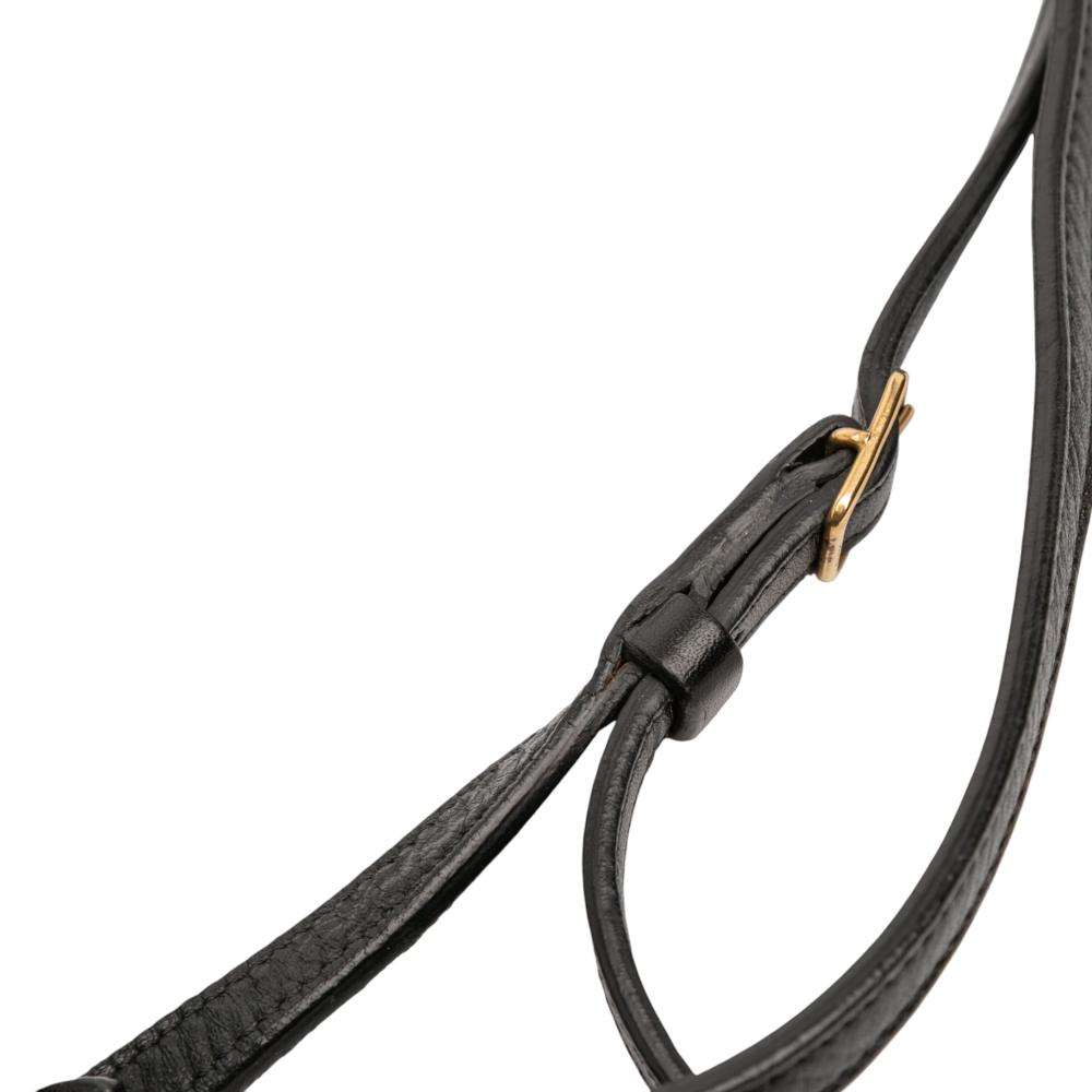 Celine B Celine Black Calf Leather Croc Embossed Curved Shoulder Bag Italy