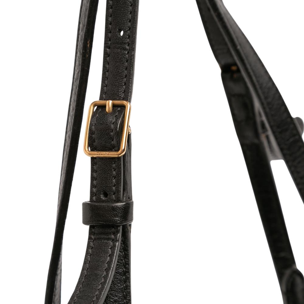 Celine B Celine Black Calf Leather Croc Embossed Curved Shoulder Bag Italy