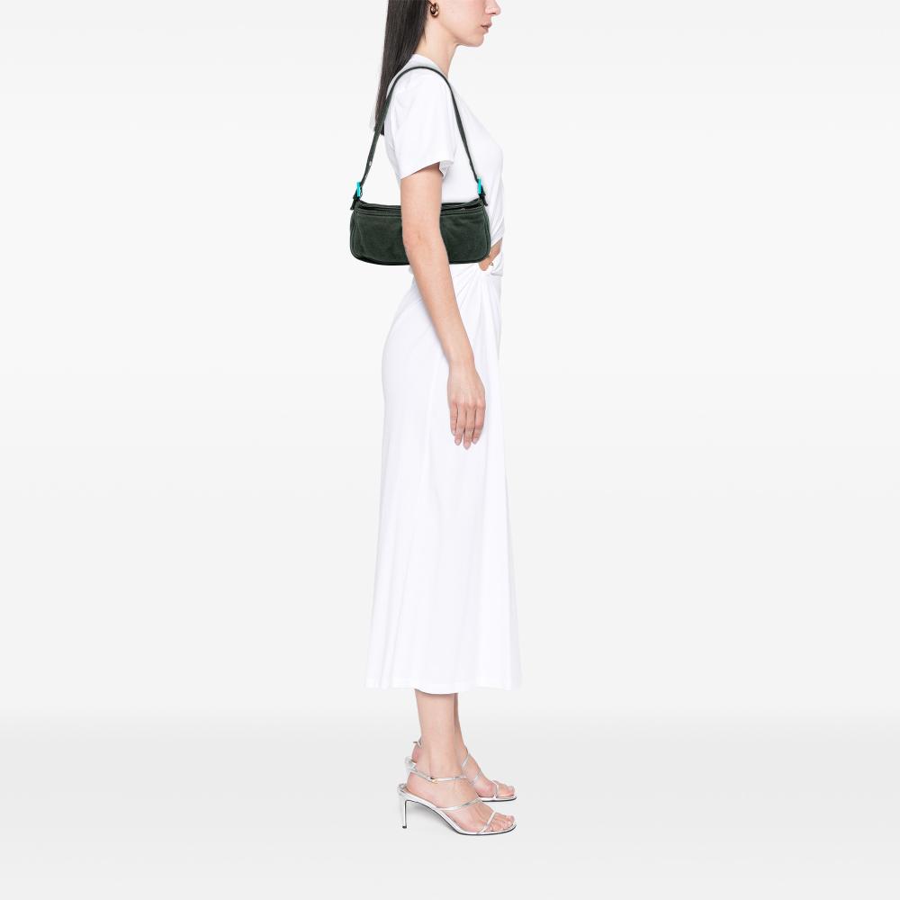 Fendi B Fendi Green Dark Green Wool Fabric Mamma Baguette Shoulder Bag Italy