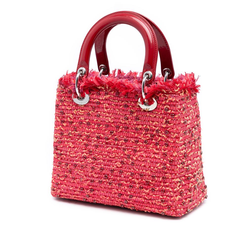 Christian Dior B Dior Red Tweed Fabric Medium Fringe Rhinestone Lady Dior Italy