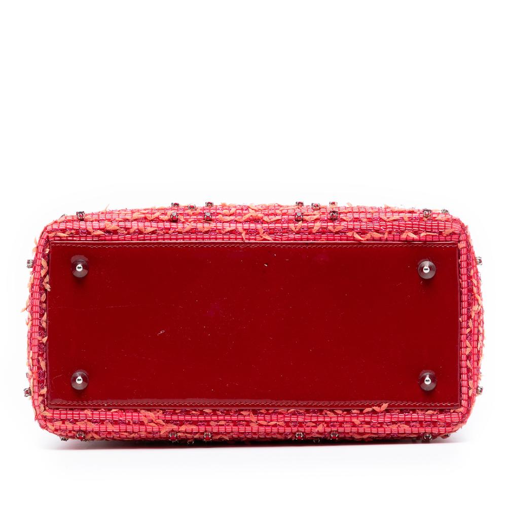 Christian Dior B Dior Red Tweed Fabric Medium Fringe Rhinestone Lady Dior Italy