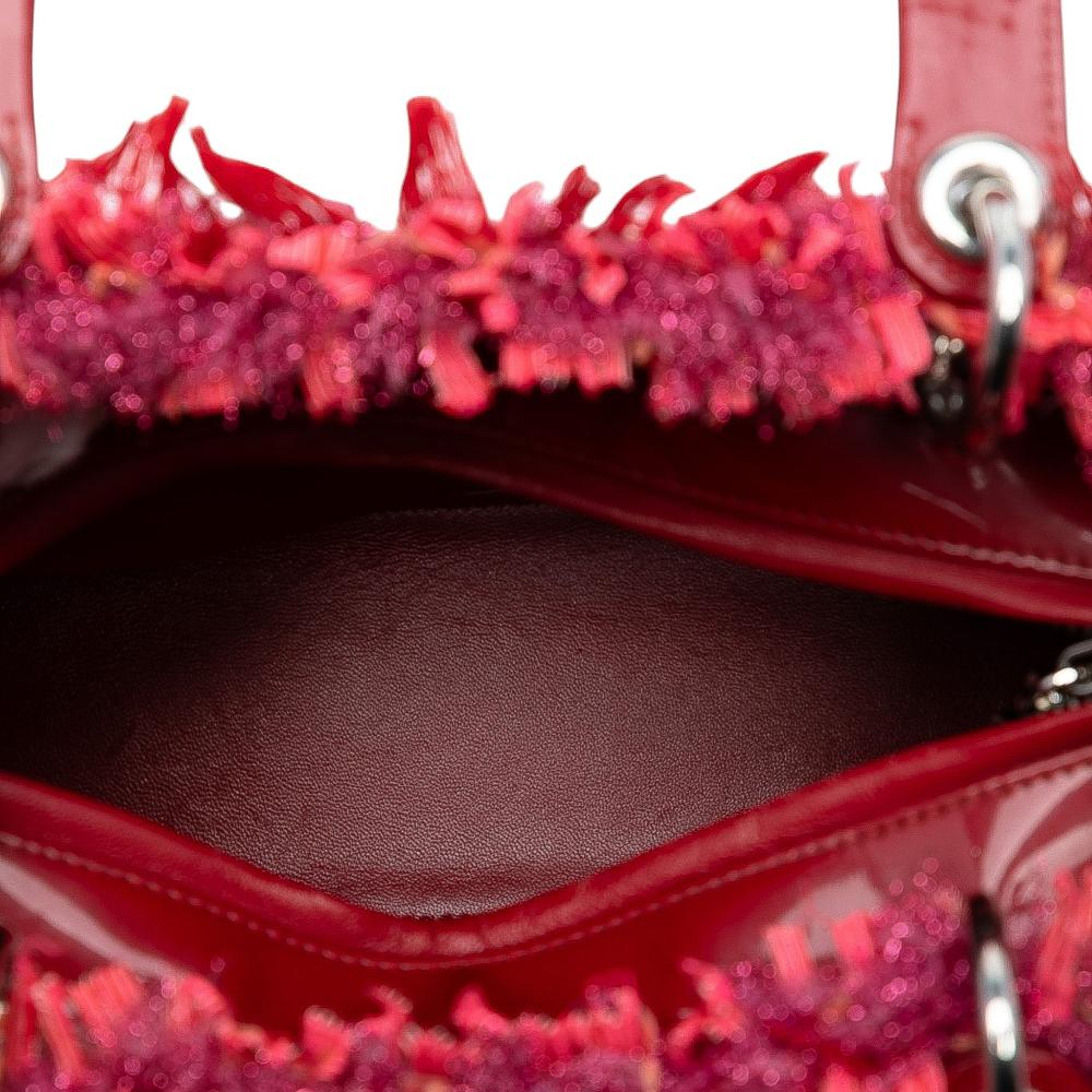 Christian Dior B Dior Red Tweed Fabric Medium Fringe Rhinestone Lady Dior Italy