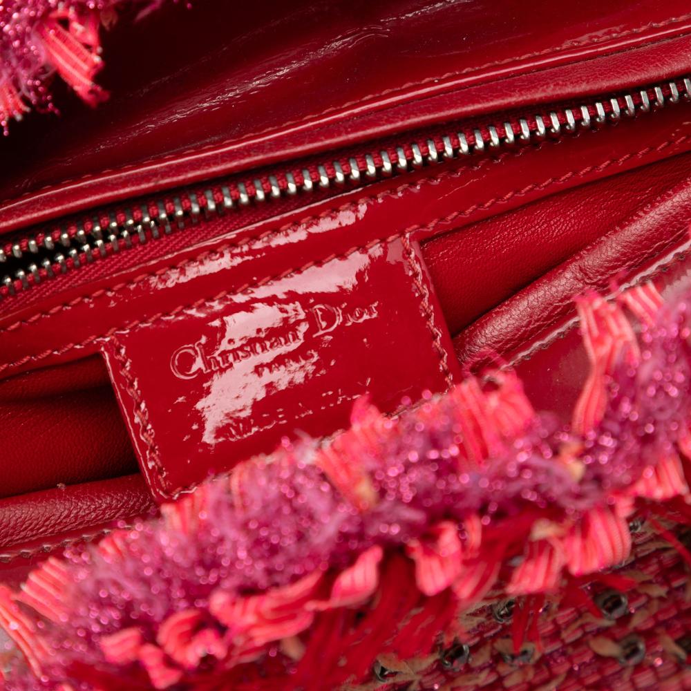 Christian Dior B Dior Red Tweed Fabric Medium Fringe Rhinestone Lady Dior Italy