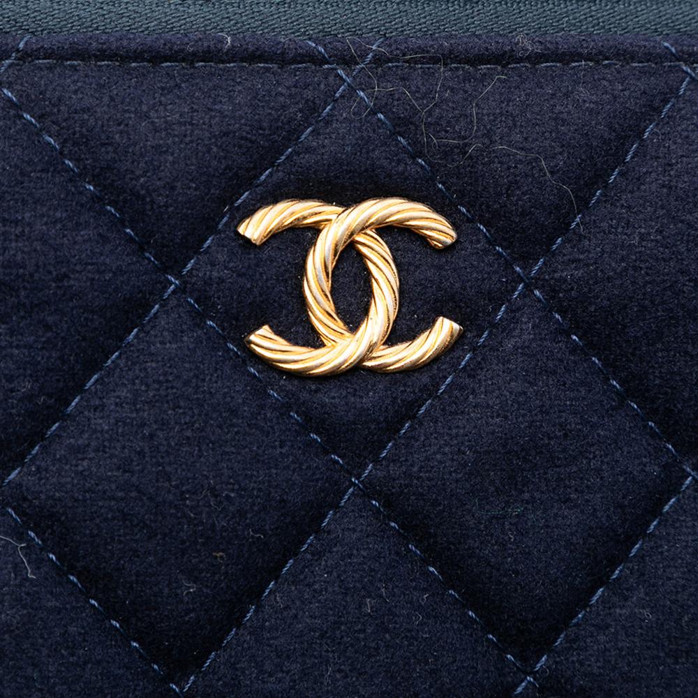 Chanel AB Chanel Blue Navy Wool Fabric Paris Hamburg Medium Quilted Coco Sailor Charms O Case Clutch Italy