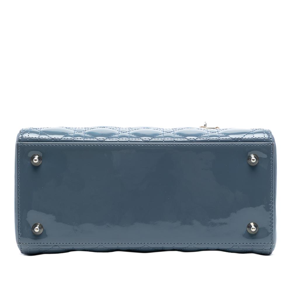 Christian Dior B Dior Blue Denim Patent Leather Leather Medium Patent Cannage Lady Dior Italy