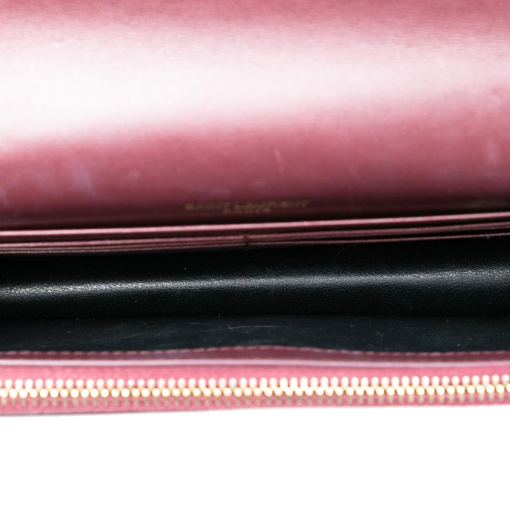 Saint Laurent B Saint Laurent Red Burgundy Calf Leather Smooth skin Monogram Kate Tassel Wallet on Chain Italy