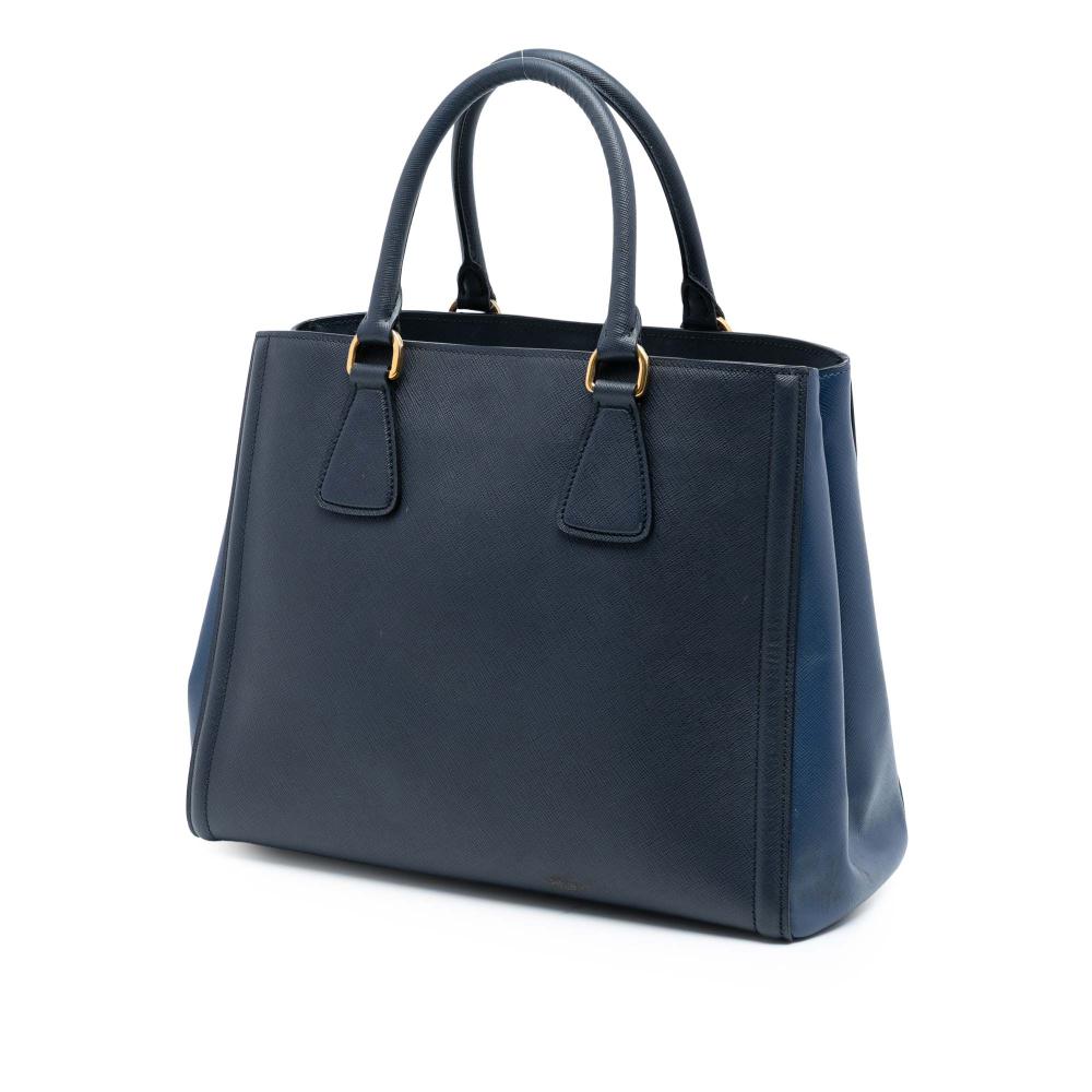 Prada B Prada Blue Navy Saffiano Leather Bicolor Lux Tote Italy
