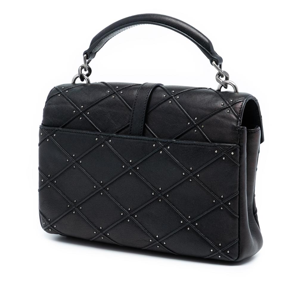 Saint Laurent Medium Quilted Diamond Iridescent Calfskin Monogram Studded College Satchel