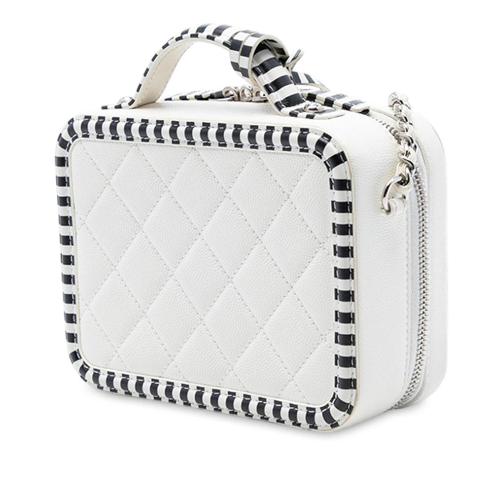 Chanel AB Chanel White Caviar Leather Leather Small Caviar Striped CC Filigree Vanity Case Italy