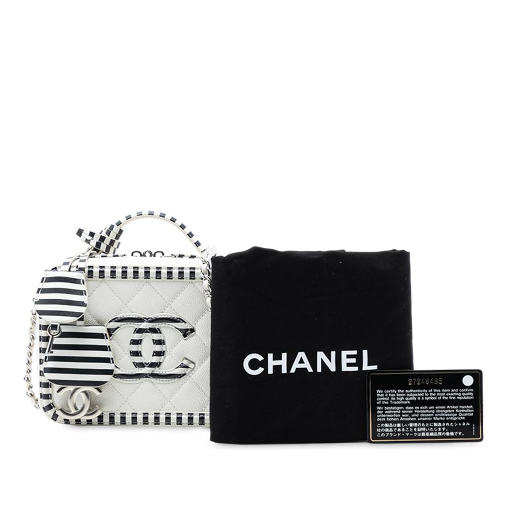 Chanel AB Chanel White Caviar Leather Leather Small Caviar Striped CC Filigree Vanity Case Italy