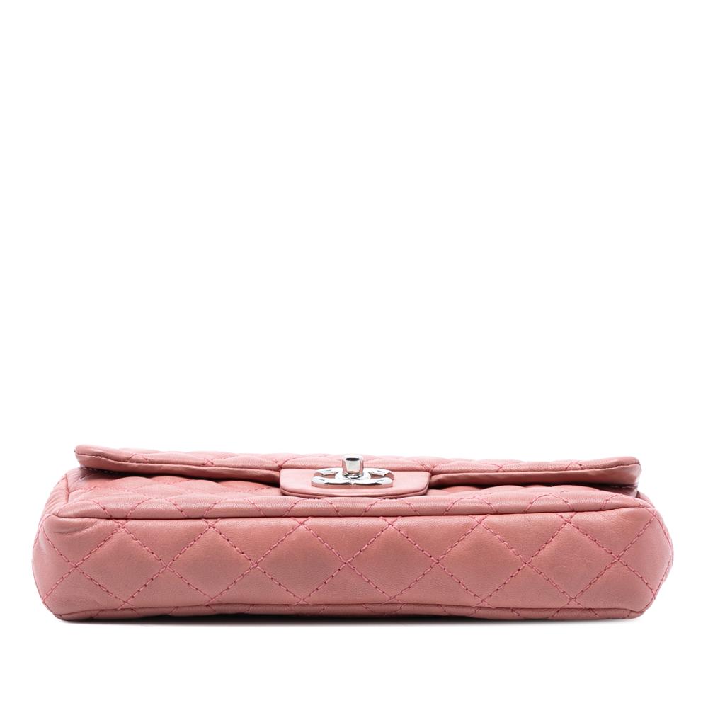 Chanel Pink Blush Lambskin Leather Leather Classic Lambskin East West Bijoux Chain Single Flap Italy
