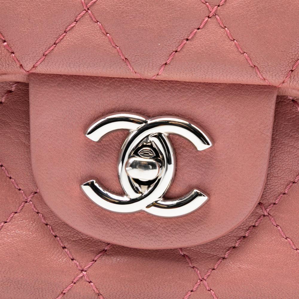 Chanel Pink Blush Lambskin Leather Leather Classic Lambskin East West Bijoux Chain Single Flap Italy