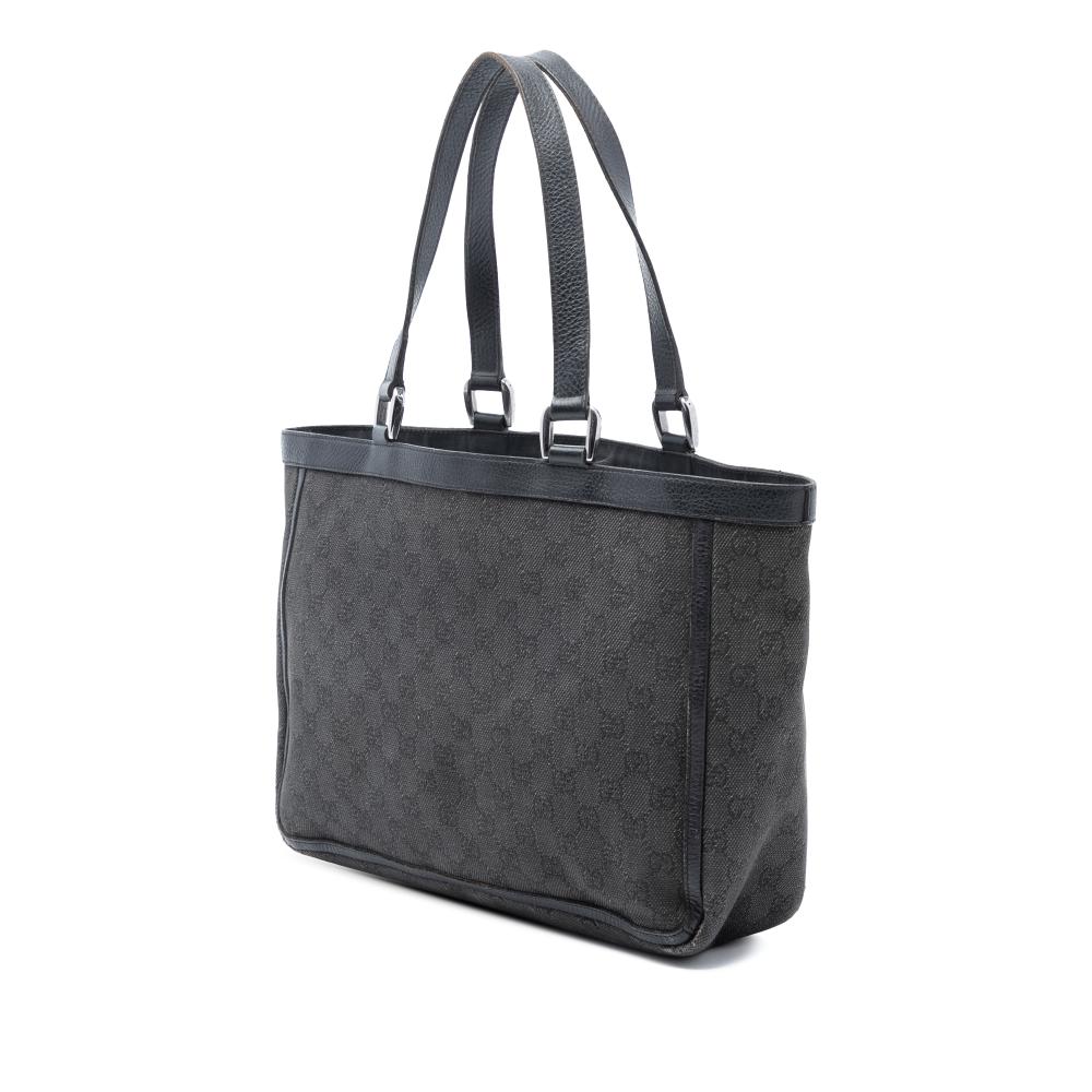 Gucci B Gucci Gray Dark Gray Denim Fabric GG Abbey D Ring Pocket Tote Italy