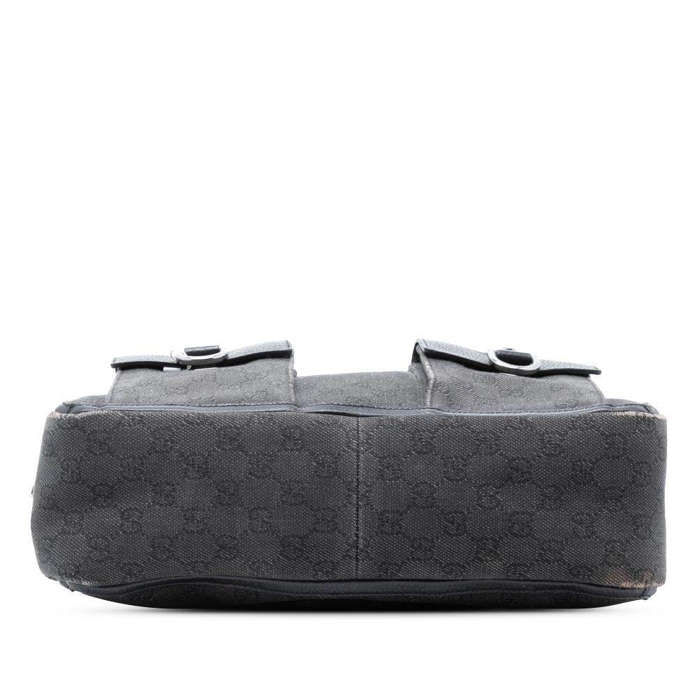 Gucci B Gucci Gray Dark Gray Denim Fabric GG Abbey D Ring Pocket Tote Italy