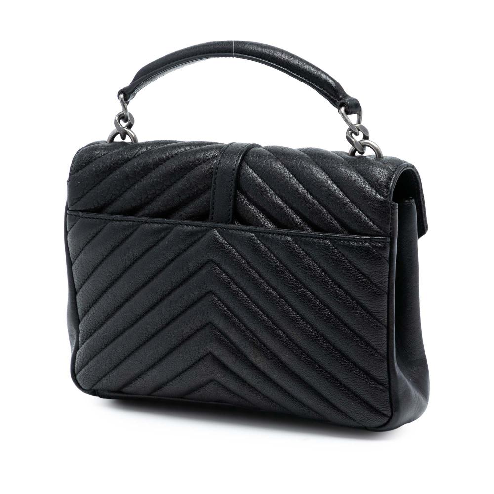 Saint Laurent Black Medium Chevron Sheepskin Monogram College Satchel Italy