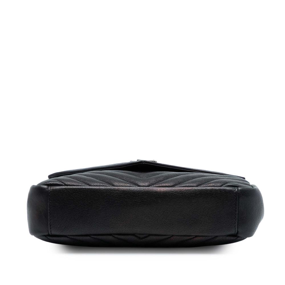 Saint Laurent Black Medium Chevron Sheepskin Monogram College Satchel Italy