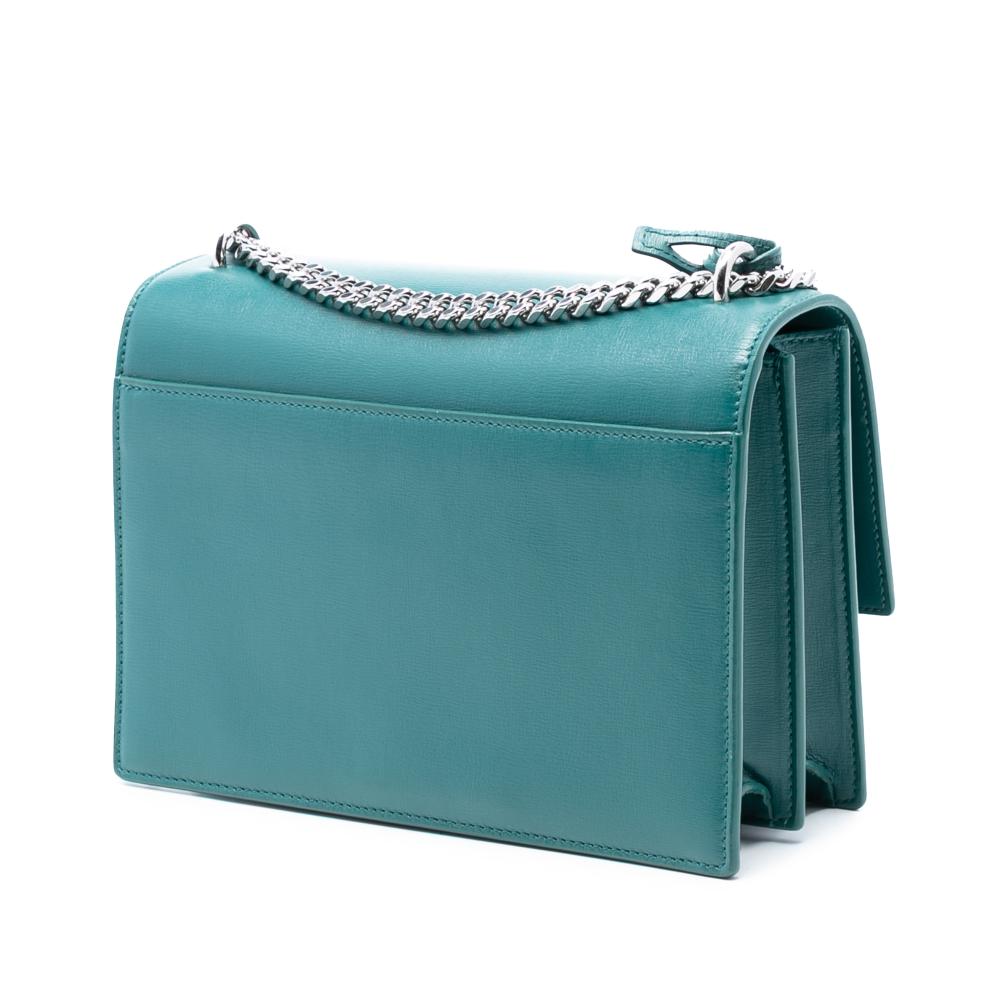 Saint Laurent AB Saint Laurent Blue Peacock Calf Leather Medium Monogram Sunset Crossbody Italy