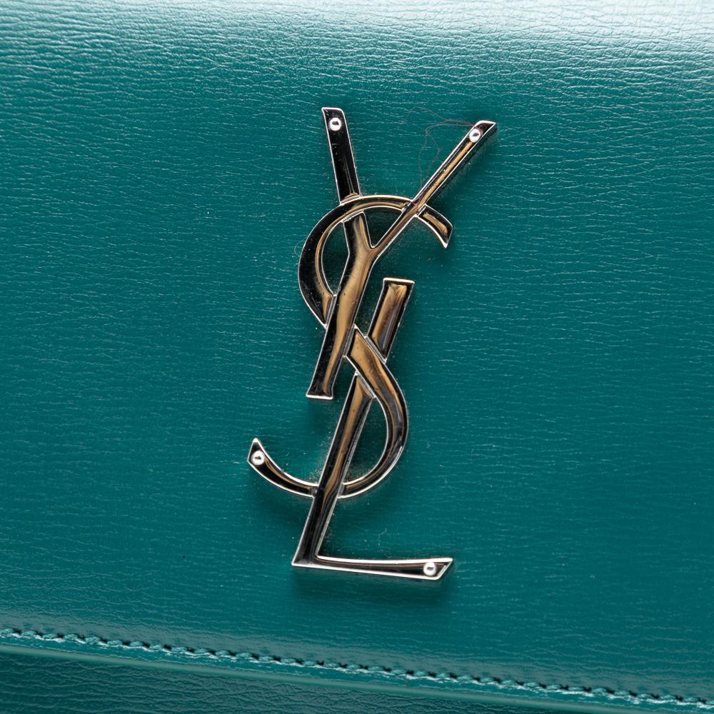 Saint Laurent AB Saint Laurent Blue Peacock Calf Leather Medium Monogram Sunset Crossbody Italy