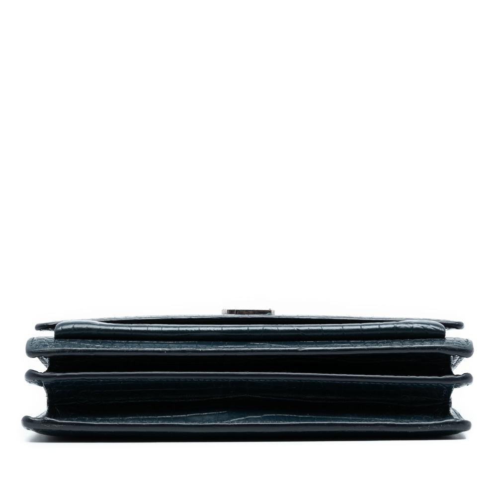 Saint Laurent AB Saint Laurent Blue Navy Calf Leather Medium Croc Embossed skin Sunset Flap Crossbody Italy