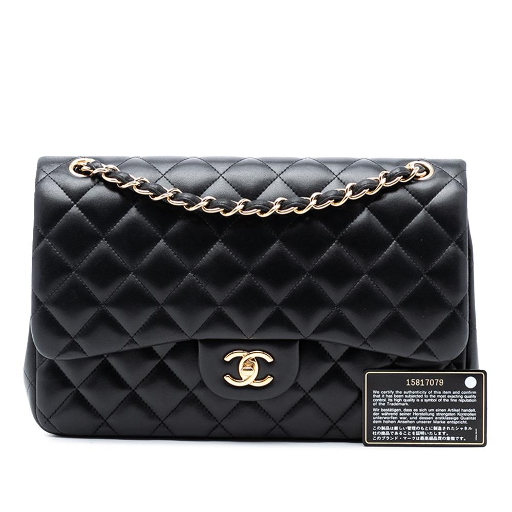 Chanel AB Chanel Black Lambskin Leather Leather Jumbo Classic Lambskin Double Flap Italy