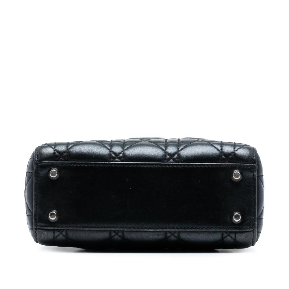 Christian Dior B Dior Black Lambskin Leather Leather Mini Iridescent Lambskin Cannage Lady Dior Italy