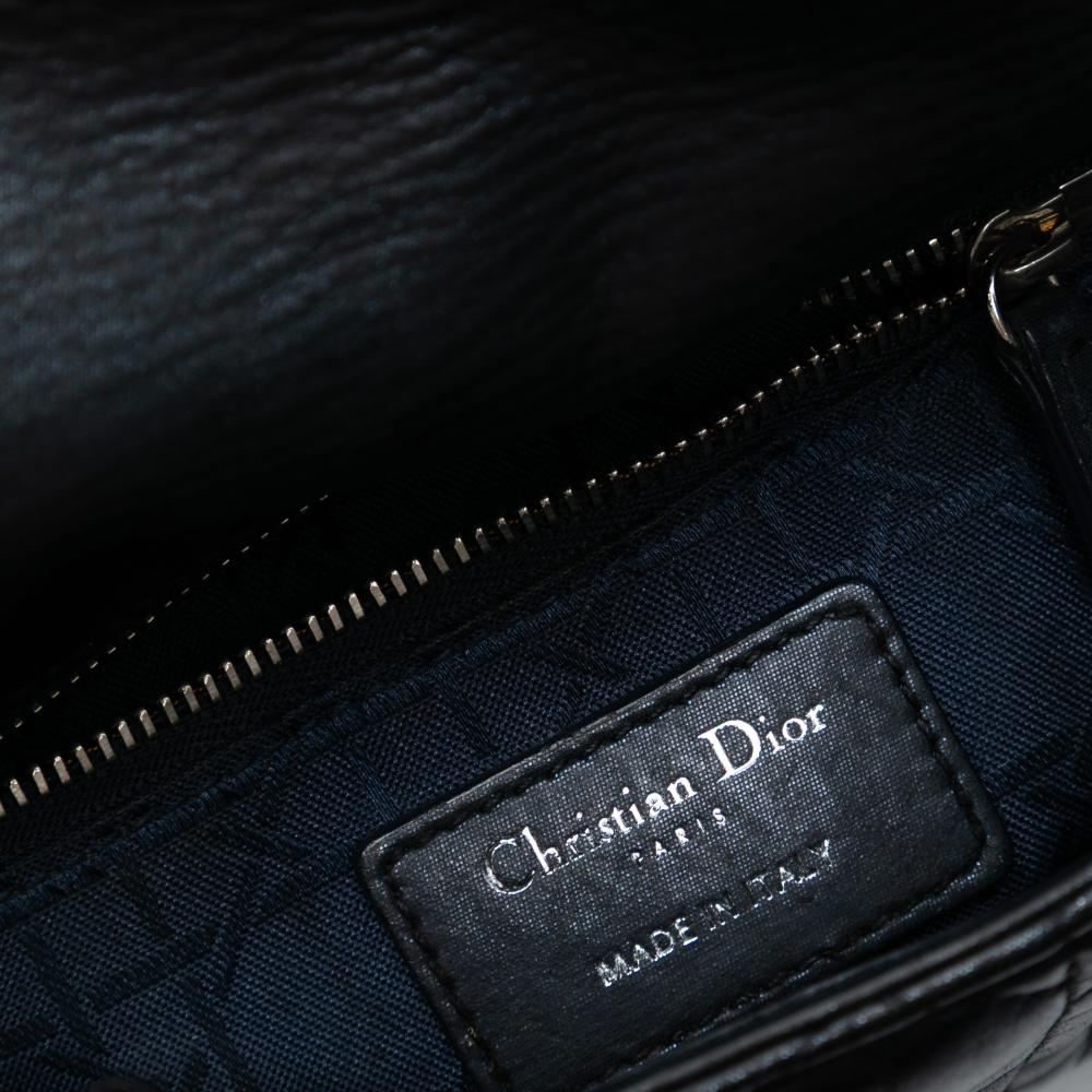 Christian Dior B Dior Black Lambskin Leather Leather Mini Iridescent Lambskin Cannage Lady Dior Italy