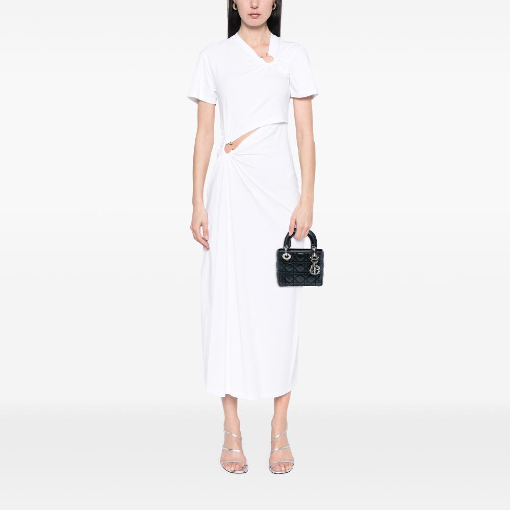 Christian Dior B Dior Black Lambskin Leather Leather Mini Iridescent Lambskin Cannage Lady Dior Italy