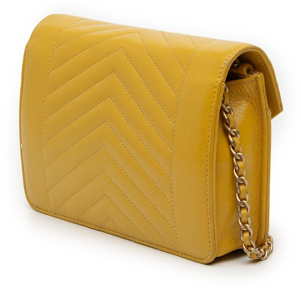 Chanel B Chanel Yellow Lambskin Leather Leather Small Reversed Chevron Lambskin Flap Italy
