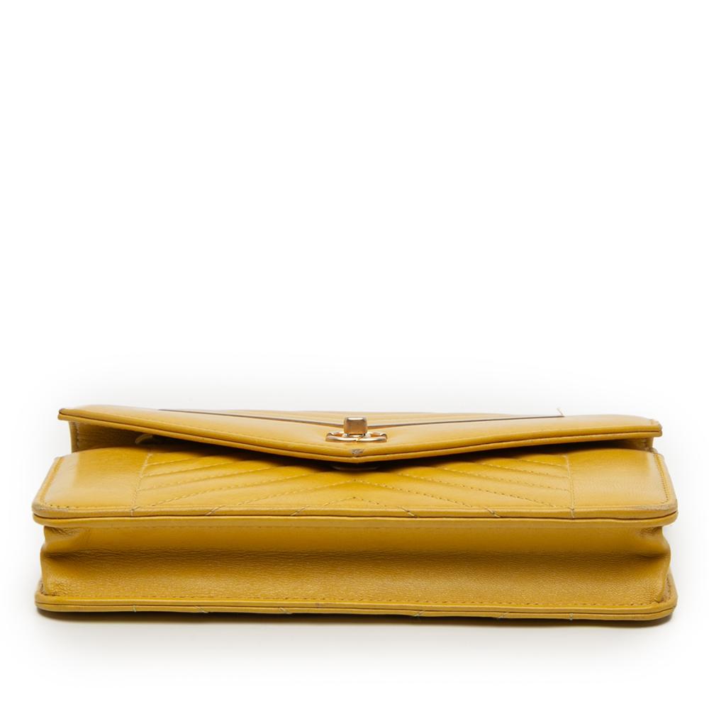 Chanel B Chanel Yellow Lambskin Leather Leather Small Reversed Chevron Lambskin Flap Italy